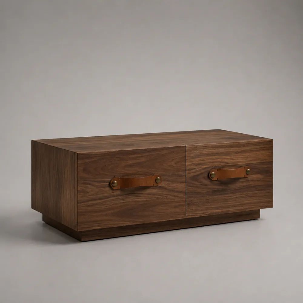 Tavolino rettangolare in MDF impiallacciato con 2 cassetti, marrone noce, 100 x 55 x 40 cm