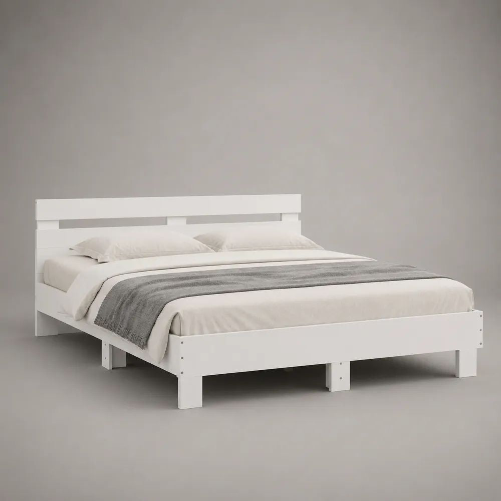 Letto matrimoniale in pino massello bianco con testiera, per materasso 160 x 200 cm