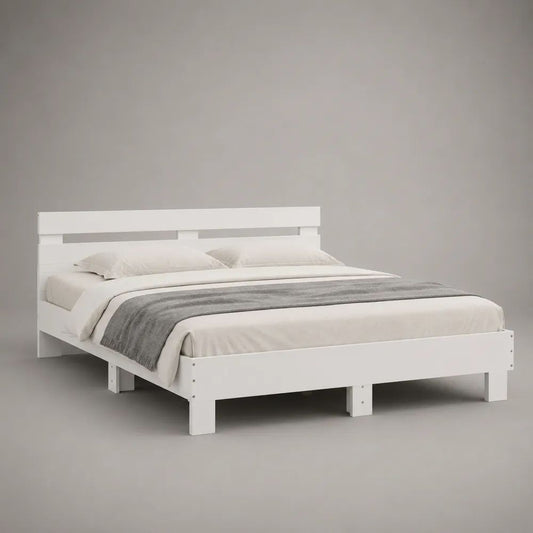 Letto matrimoniale in pino massello bianco con testiera, per materasso 160 x 200 cm