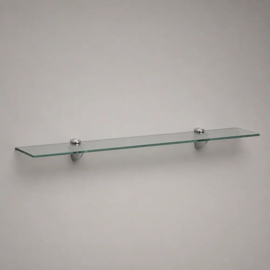 Mensola da parete rettangolare in vetro trasparente con supporti in metallo cromato, 80 x 15 x 0,8 cm