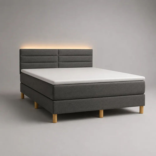 Letto matrimoniale imbottito con materasso a molle insacchettate e testiera LED, grigio scuro, superficie di riposo 160 x 200 cm