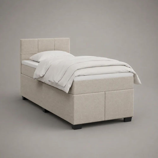 Letto boxspring singolo imbottito beige 90 x 200 cm con testiera, materasso e topper