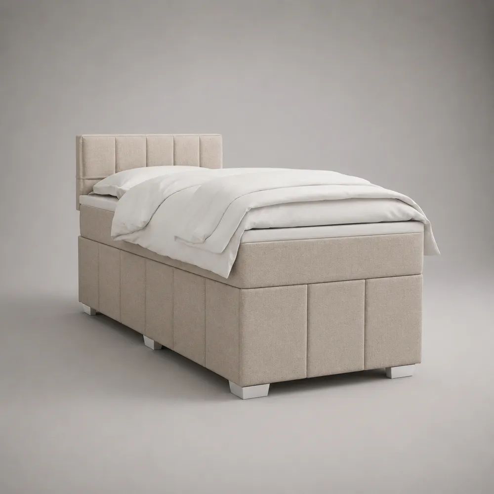 Letto singolo contenitore imbottito in poliestere beige, materasso 90 x 190 cm, dimensioni 100 x 205 x 115 cm