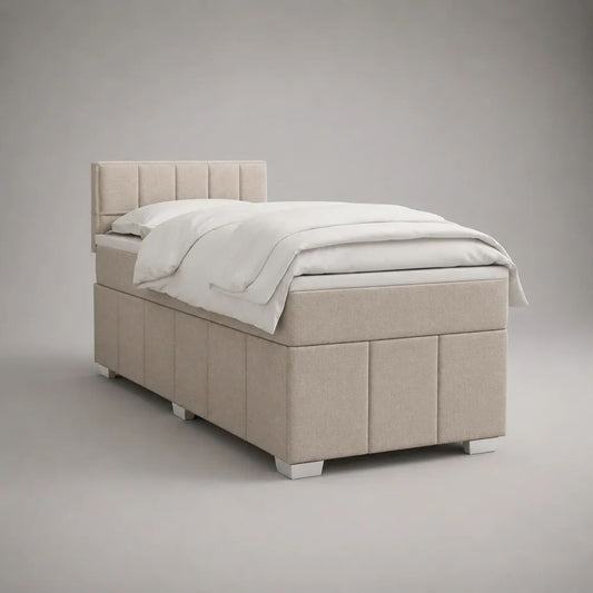 Letto singolo contenitore imbottito in poliestere beige, materasso 90 x 190 cm, dimensioni 100 x 205 x 115 cm