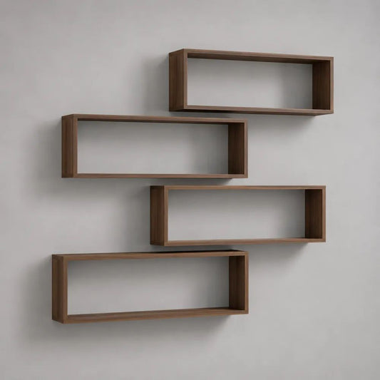 Set di 4 mensole da parete rettangolari in MDF impiallacciato, 60 × 15 × 20 cm, marrone noce