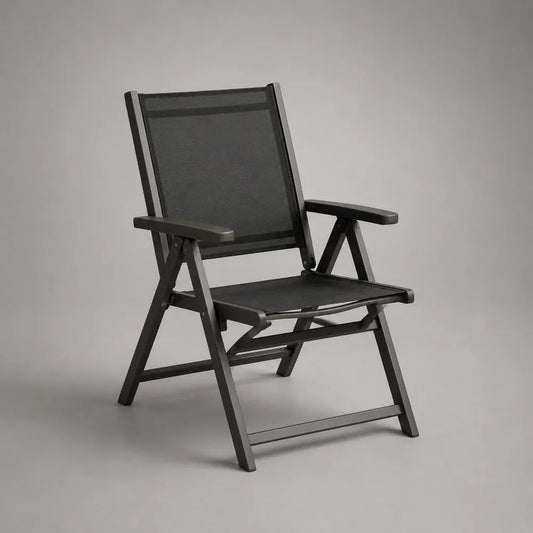 Sedia da giardino pieghevole e reclinabile in alluminio e rete di poliestere, antracite e nera, 58 x 68 x 110 cm
