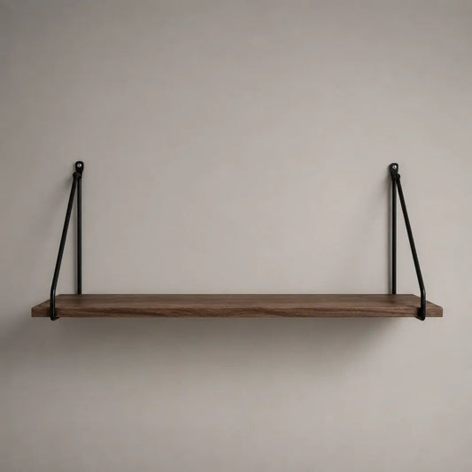 Mensola da parete rettangolare in pino massello e acciaio nero, 90 x 20 x 35 cm, marrone noce