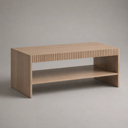 Tavolino da salotto rettangolare in MDF e truciolare effetto rovere chiaro, 100 x 55 x 45 cm